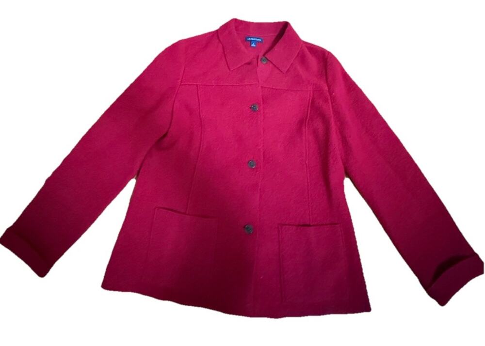 LANDS’ END Women’s Red Wool Cardigan Size 10